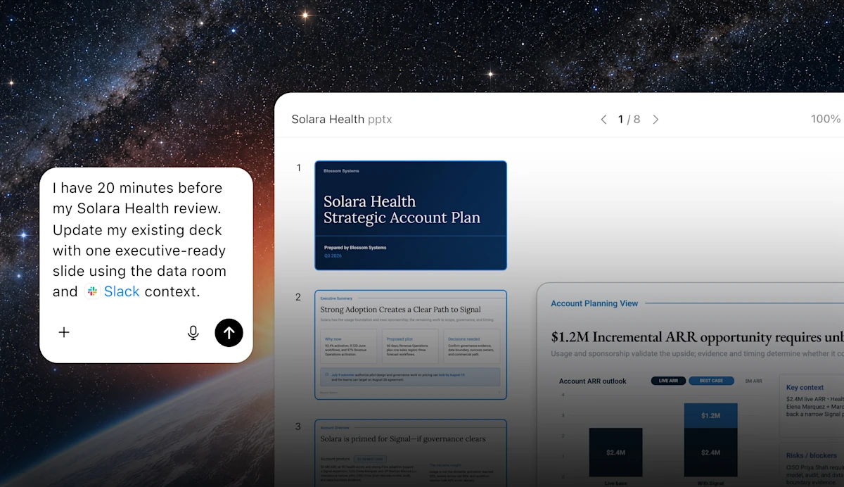 用 data room 和 Slack 上下文更新演示文稿