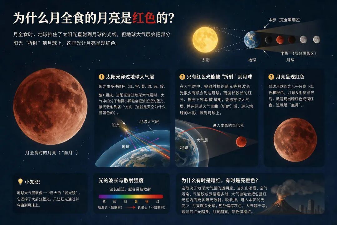 月全食为什么是红色的天文科普信息图