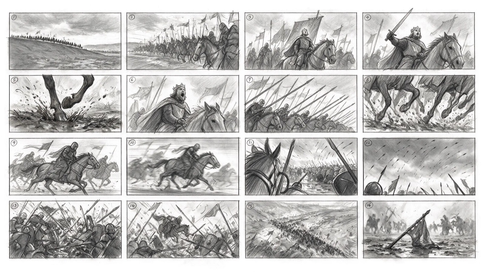 骑兵冲锋的分镜插画