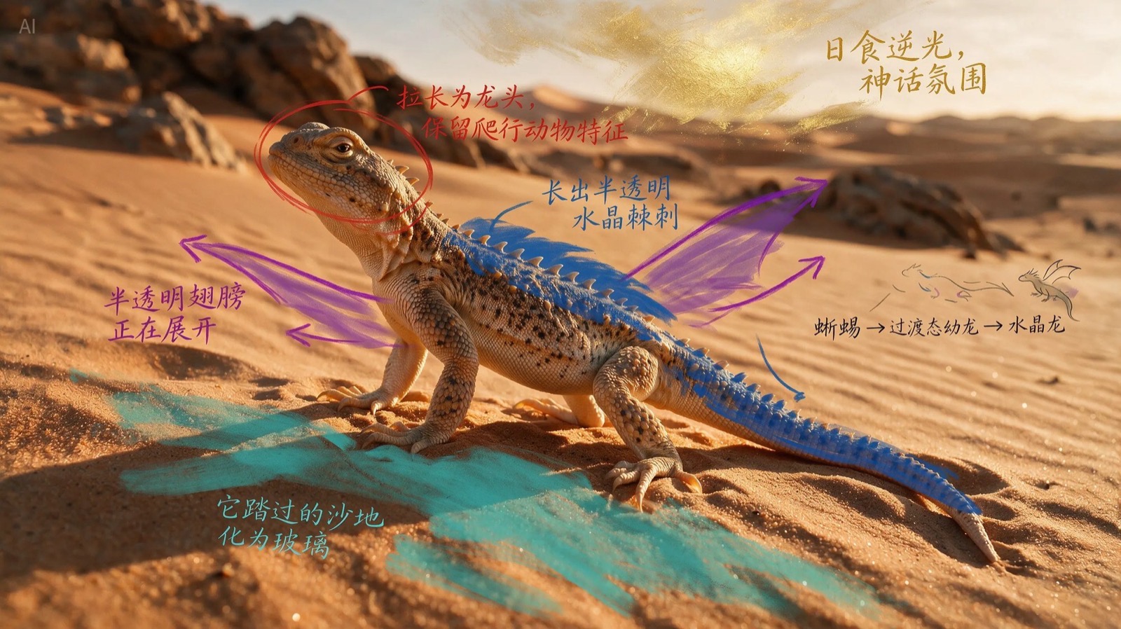沙漠中的幼龙插画